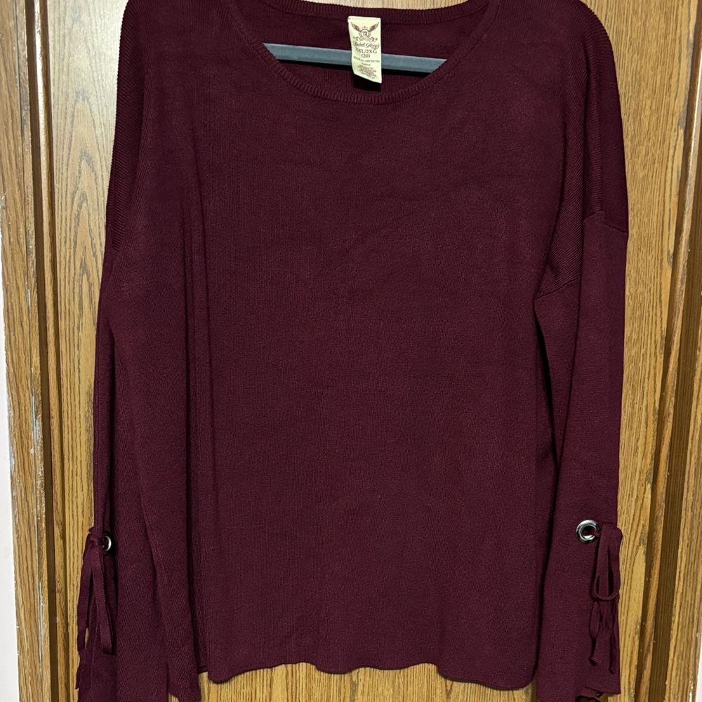 Faded Glory Deep Red Blouse with Sleeve Ties